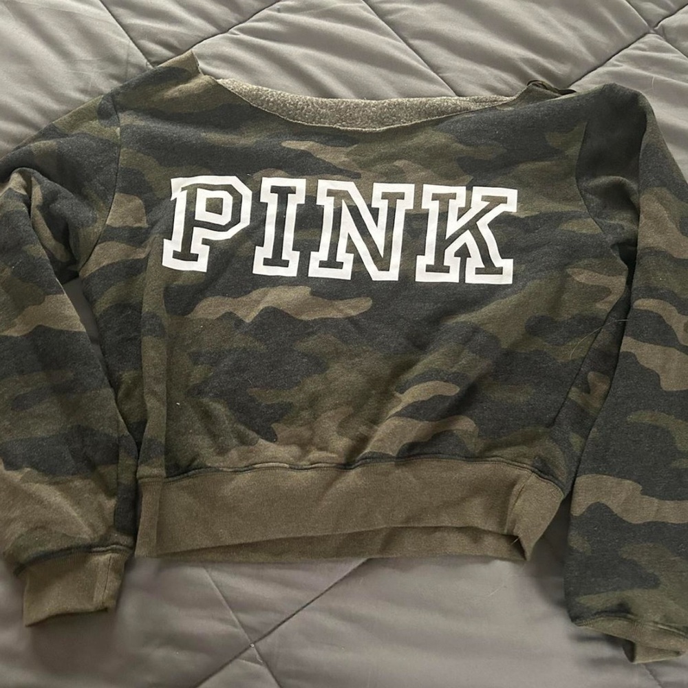 PINK Victoria's Secret Camouflage Off-the-Shoulder Sweater